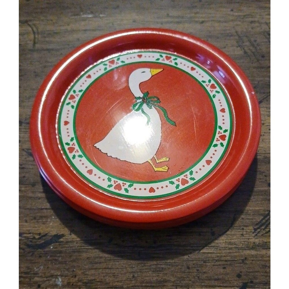 Vintage Tin Red Holiday  Goose Coaster Set of  8  Grannycore Country